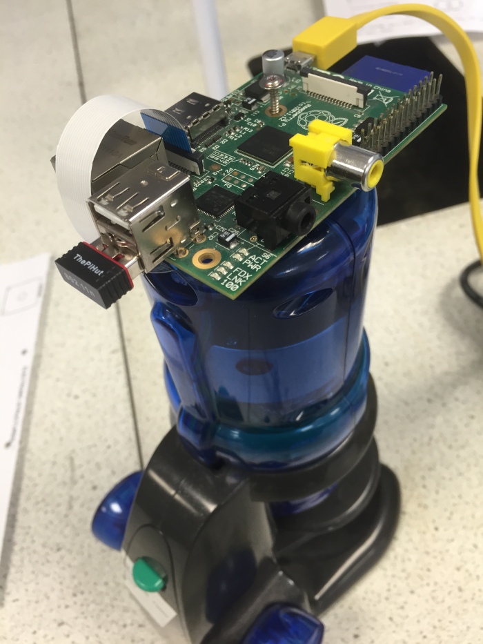 An intel QX3 microscope with a Raspberry Pi camera inside.  The Model B is mounted on top temporarily whilst I work on fitting an A+ inside the microscope body.  